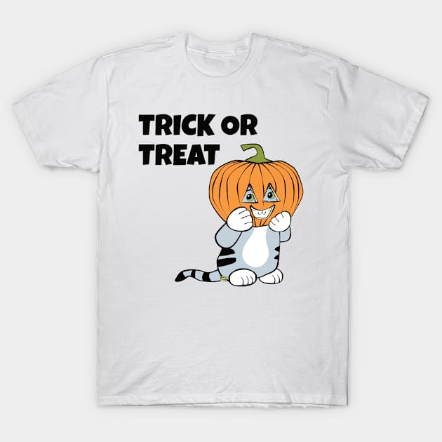 Halloween Cat with Pumpkin on Head T-Shirt by Sue Cervenka